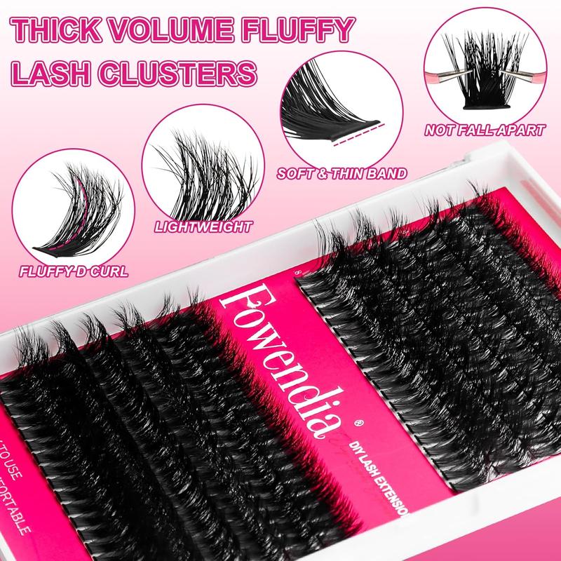 Lash Clusters Kit Fluffy 80D 100D Individual Lashes D Curl Cluster Eyelash Extensions 10-18mm DIY Lash Extension Kit Lash Bond and Seal Waterproof, Lash Applicator, Thick False Eyelashes Kit