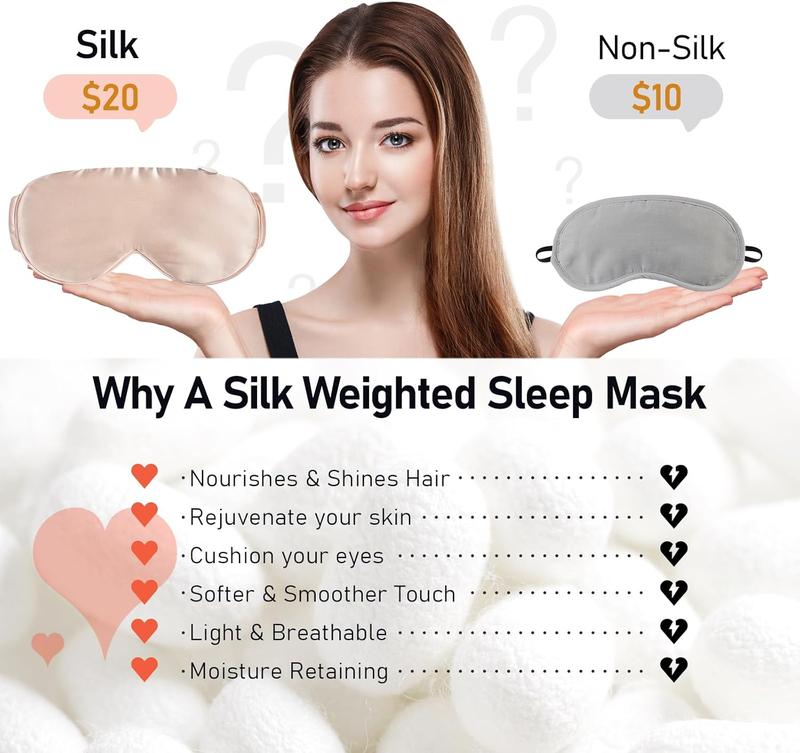 Weighted Silk Sleep Mask 4.9 oz (140g), Mulberry Silk Sleeping Mask with Detachable Insert, Women Men   Night Light Blocking Eye Mask with Adjustable Strap, for Relax Deep Sleep