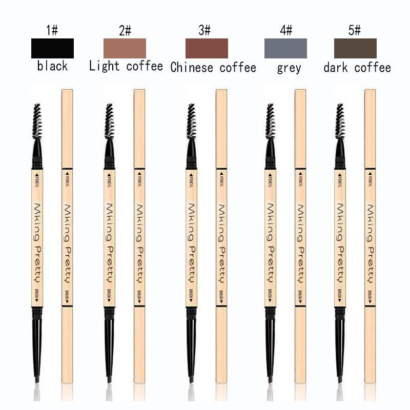 Double Ended Eyebrow Pencil, Thin Waterproof Eye Brow Pencil with Eyebrow Brush, Smudge Proof Eye Brow Pen, Long Lasting Eye Brow Styling Pen