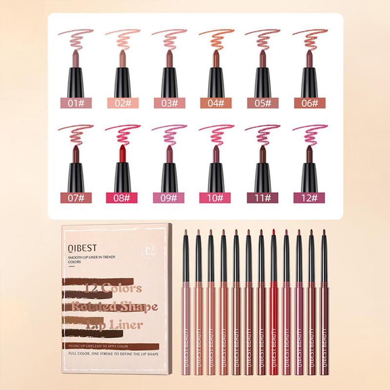 Long Lasting Matte Lip Liner Set, 12pcs box Waterproof Lip Liner Pencil, Suitable for All Occasions Lip Makeup, Girls and Women Makeup Accessories, Christmas Gift