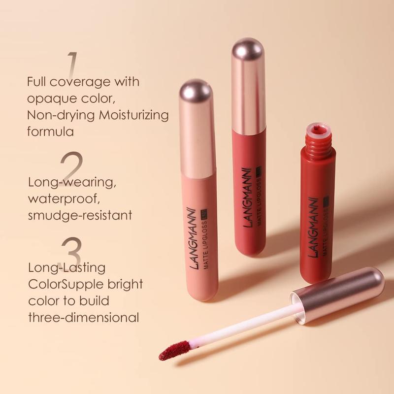 6 Pcs Matte Liquid Lipstick Makeup Set Velvety Liquid Lipstick Long Lasting Durable Nude Lip Gloss Beauty Cosmetics Set for Girls and Women