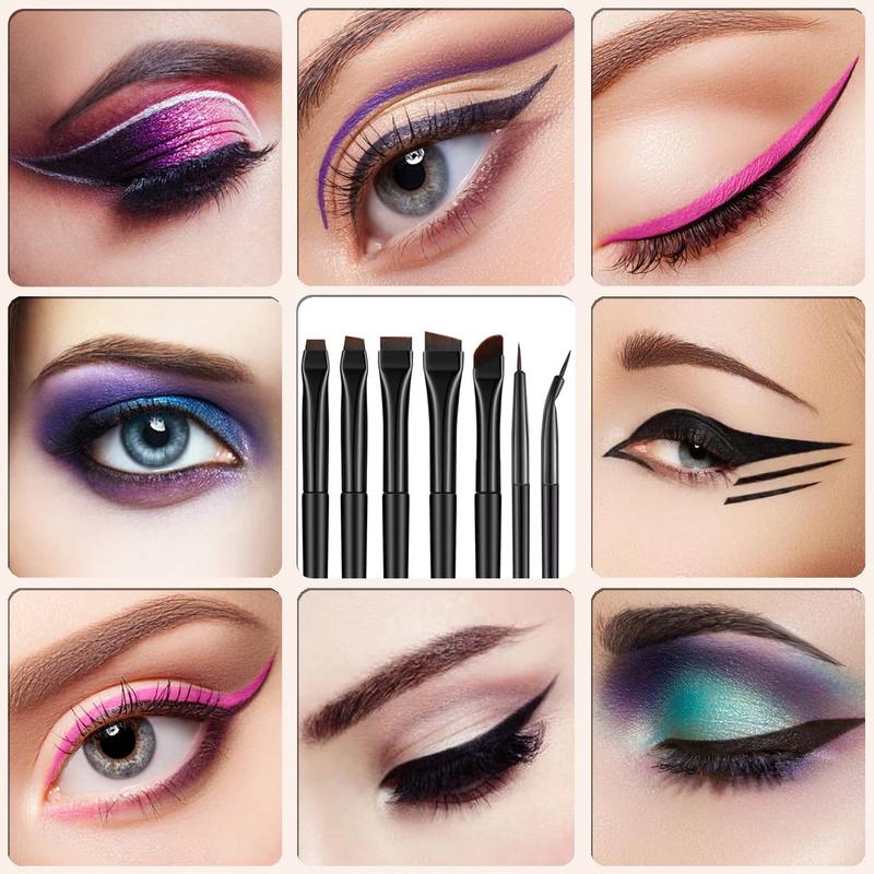 7 Pcs Eyeliner Brush, Angled Flat Definer Eye Liner Makeup Brushes, Ultra Fine Bent Pencil Point Eyeliner Brushes for Precision Liner