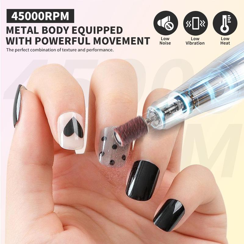 Professional Rechargeable Nail Drill with Nail Drill Bits Kit, 1 Box Portable Electric Nail File for Manicure and Pedicure, Acrylic Gel Grinding Tool for Home and Salon Use, Nail Drill Machine, Nail Drilling Machine