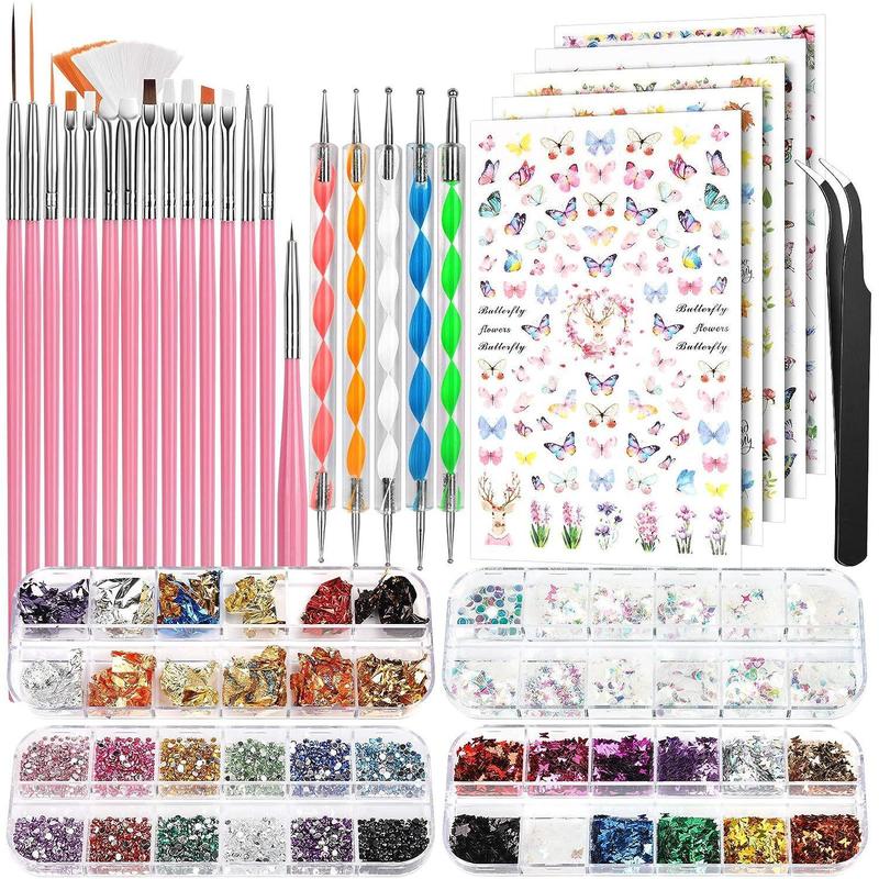 Summer Manicure Decorative Supplies, Foil Nail Paper, Paint Pen, Nail Art Pen, Nail Art Butterfly Sequins, Nail Art Sticker, Back to School