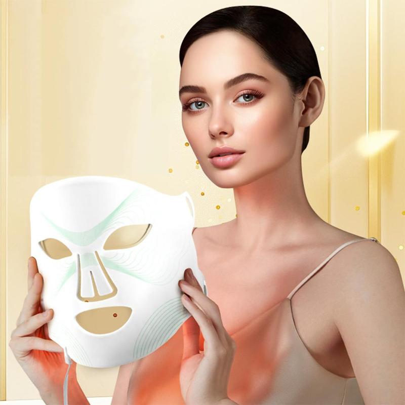 LED Light Facial Mask, 7 Color Silicone Electric Face Mask, Automatic Firming Facial Skin Care Mask, Professional Facial Beauty Instrument for Women