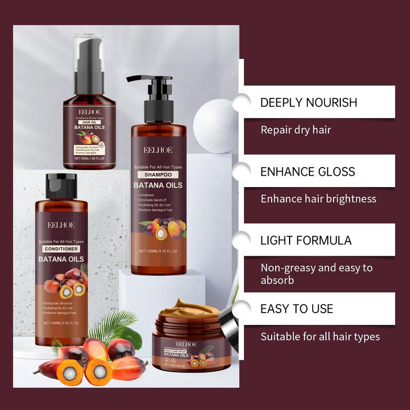 Batana Oil Hair Care Kit, 1 Set Moisturizing Hair Shampoo & Conditioner & Hair Mask & Hair Oil, Hair Care & Styling Product for Women & Men, Christmas Gift