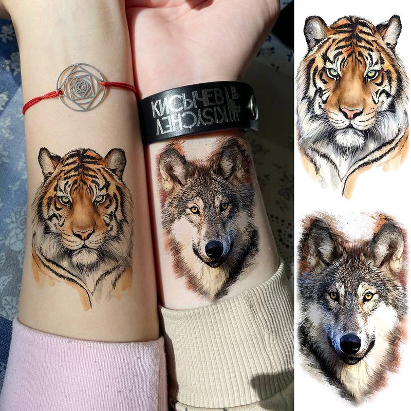 Colorful Animal Mixed Style Pattern Temporary Tattoo Sticker, 15pcs set Waterproof Fake Tattoo Sticker, Body Art Sticker for Adults Arm Hands Neck