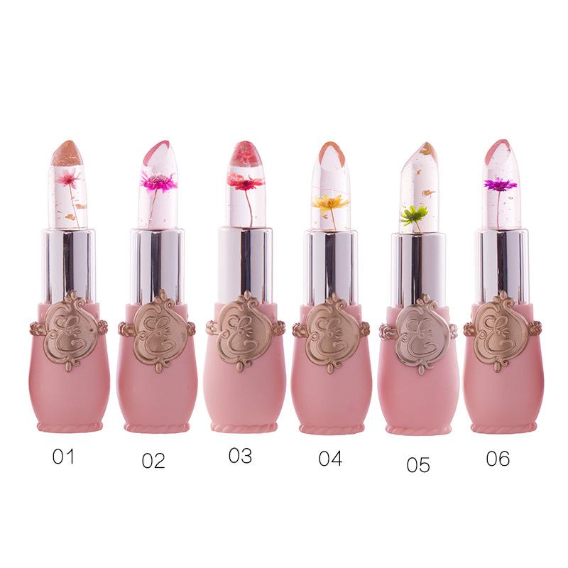 Ladies Flower Jelly Lipstick Temperature Change Moisturizer Lip Gloss Compact Makeup Color Hydrating Moisturizing Case