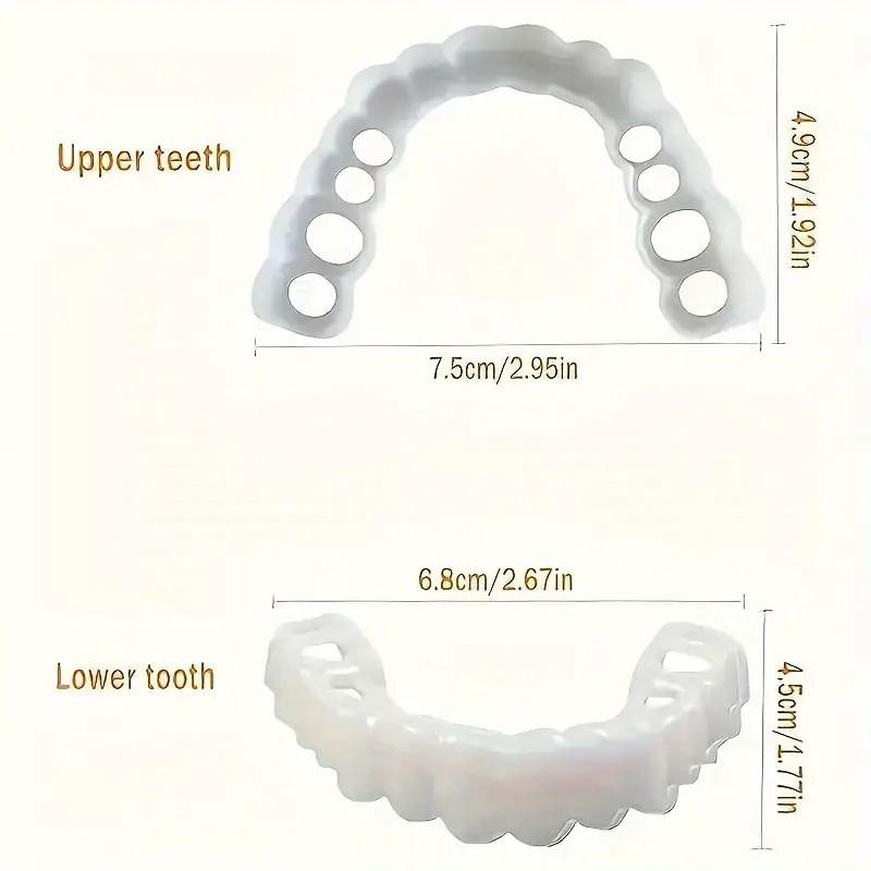 2pc 2 piece Flexible upper and lower dentures covered with perfect white veneers, comfortable fit, denture accessories suitable for men and women, whitening to enhance confidence