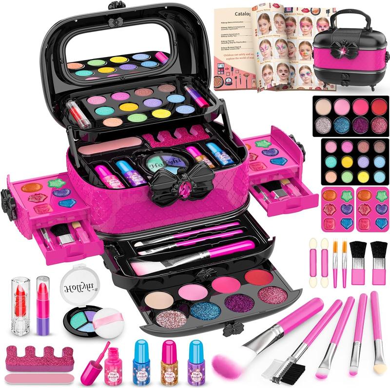 Christmas Gift & Birthday Gift 58 Pcs Kids Makeup Kit for Girl, Princess Toys Real Washable Cosmetic Set with Mirror, Kids Makeup Sets for Girls, Play Make Up Birthday Gifts