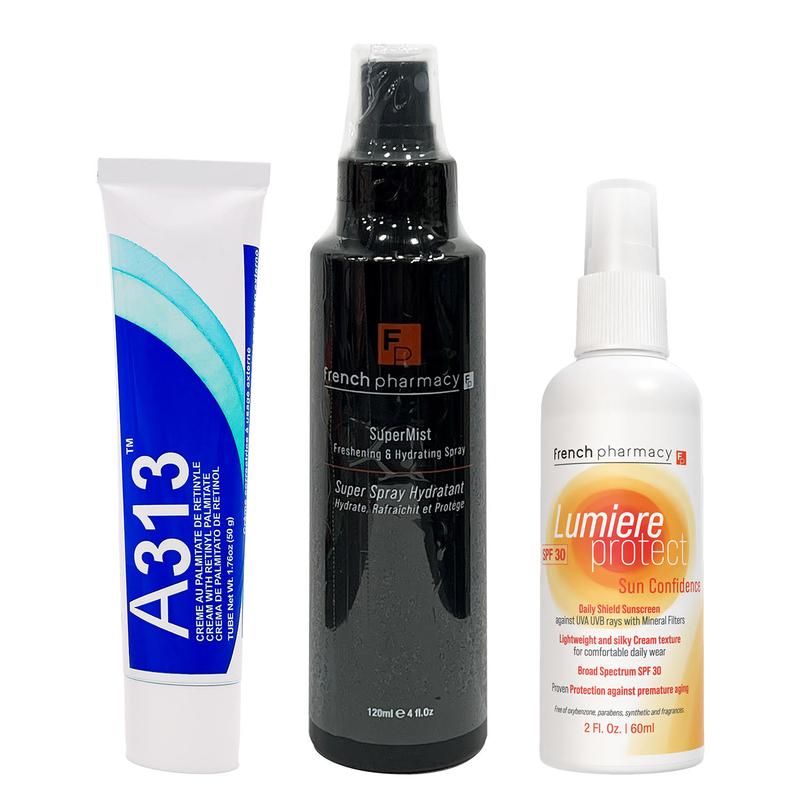 Ultimate Hydration & Protection Glass Skin Beauty Trio: A313 Vitamin A Pommade, FrenchPharmacy Supermist, FrenchPharmacy Lumiere Protect Daily Sunscreen SPF30