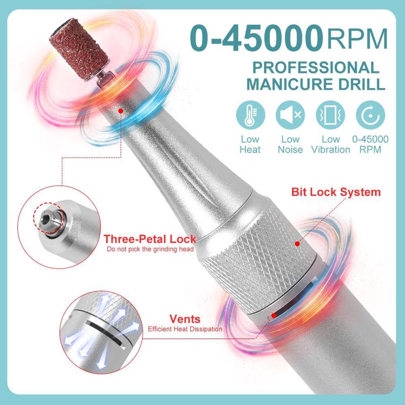 45000RPM Cordless Electric Nail Drill Set, 1 Set Professional High Speed Nail Drill Machine with Accessories, DIY Nail Art Supplies for Home Salon Use