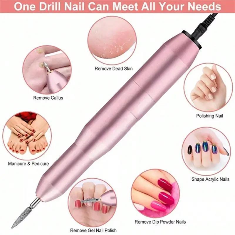 USB Portable Mini Electric Nail Removal Polishing Pen, 1 Set Electric Nail Drill Nail Polishing Machine Kit, Manicure Pedicure Tool for Home & Nail Salon Use