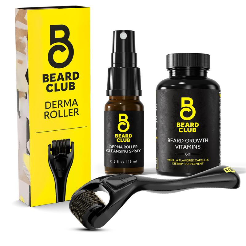 Derma Roller Beard Support Growth Kit - Derma Roller, Derma Roller Cleansing Spray and Beard Growth Vitamins