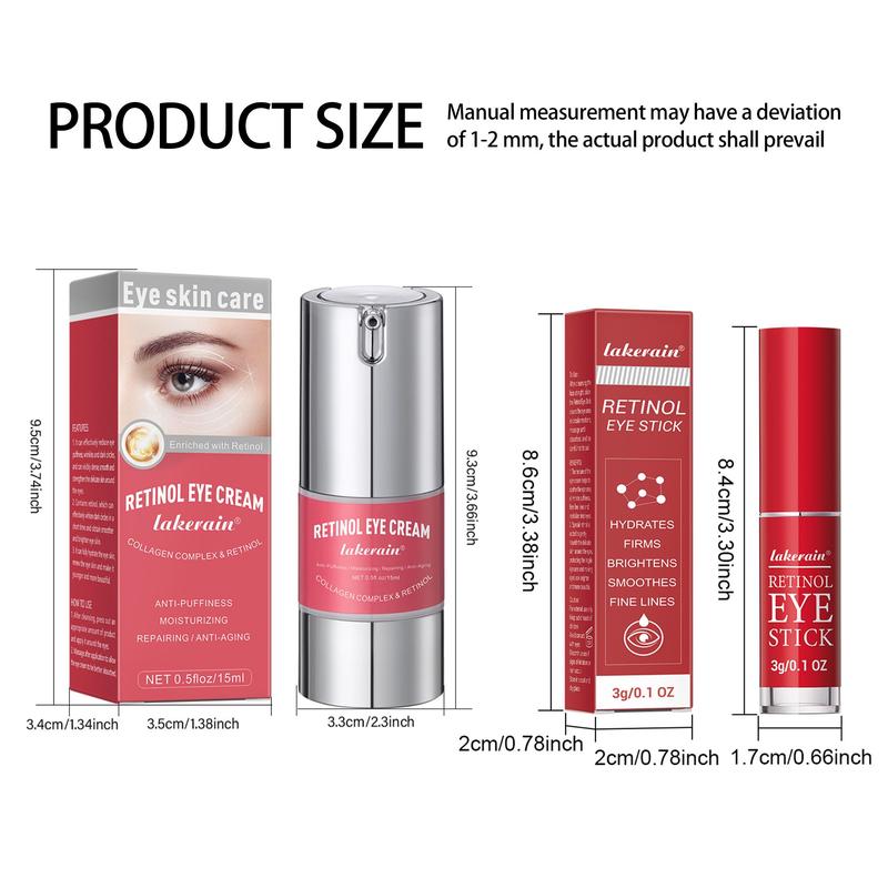 Eye Skincare Set, 1 Count Moisturizing Retinol Eye Cream & 1 Count Eye Retinol Stick, Eye Care Product for Reducing the Look of Dark Circles