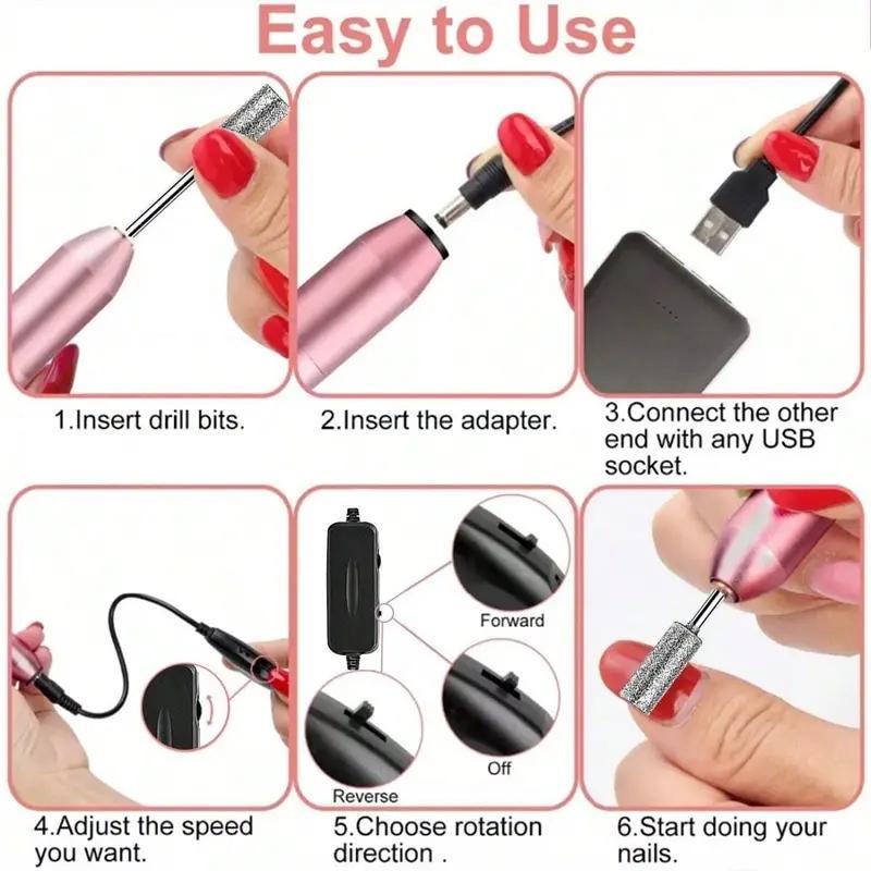 USB Portable Mini Electric Nail Removal Polishing Pen, 1 Set Electric Nail Drill Nail Polishing Machine Kit, Manicure Pedicure Tool for Home & Nail Salon Use