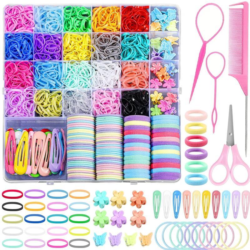 Hair Styling Tools Set, 1543pcs set Hair Ties & Hair Clips & Braided Tools & Combs & Scissors & Organizer, Heatless Styling Tools for Women & Girls, Christmas Gift