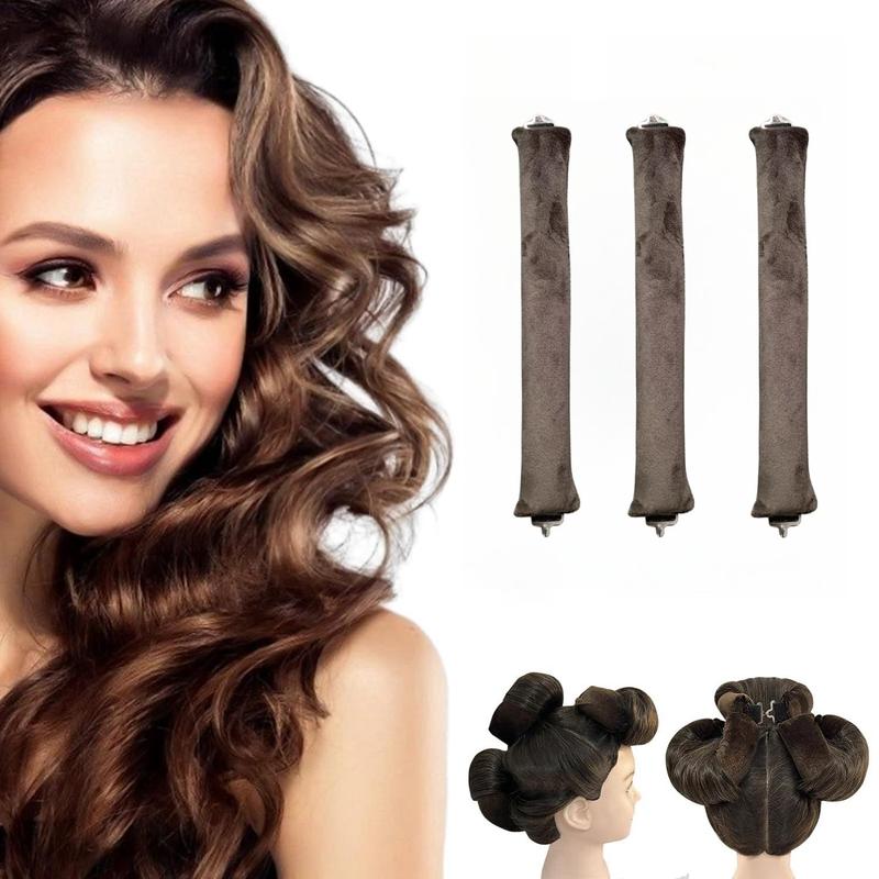 Heat-free Curling Rods, 3 Counts set Velvet Hair Curler Rods, Non-slip Sleep Curling Curly, Soft Diy Wave Hair Rollers Styling Tool for Long Hair Curls, Heatless Curler, Christmas Gift