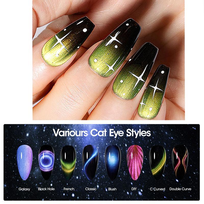 Cat Eye Gel Nail Polish Set, Including 6 Counts Cat Eye Gel and 2 Counts Magnet, Nail Art & Nail Polish for Women & Girls