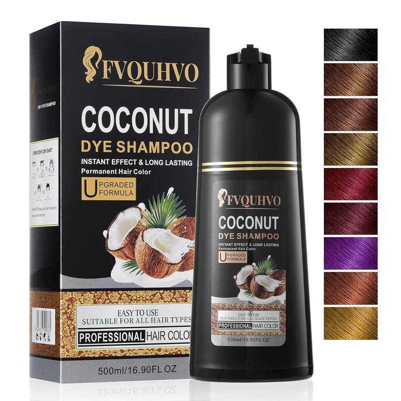 Unisex 500ml Black Hair Color Shampoo +99.99% Gray Hair Coverage, Coconut Hair Dye Shampoo, Long lasting & Easy to Apply Black Shampoo for All Hair Types