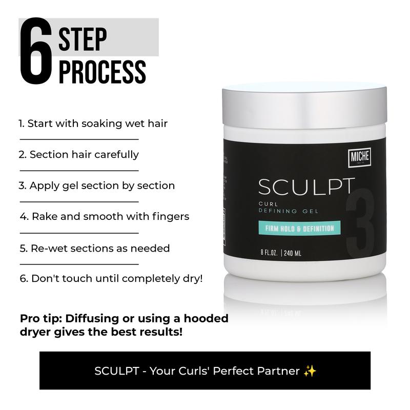 SCULPT Curl Defining Gel 8 fl oz |  Curl Types - Long-lasting definition and hold Curl Gel | Organic Aloe Vera & Bamboo Extract - Miche Beauty