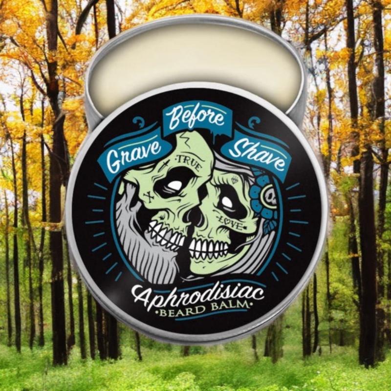 Grave Before Shave Beard Balm 2oz tin . Aphrodisiac Blend (Leather and Cedarwood) great for beard growth.