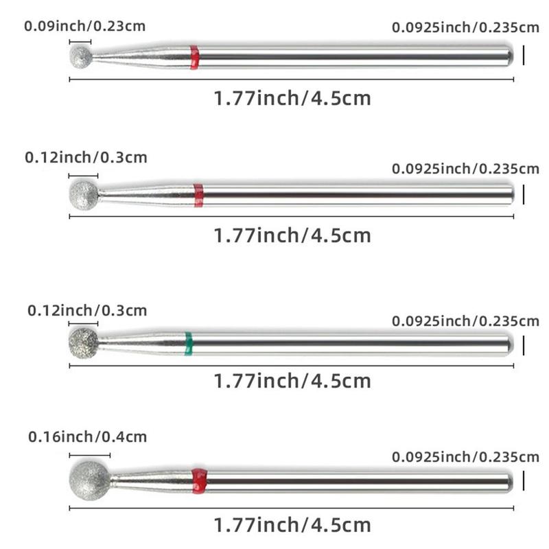 Professional Cuticle Drill Bits for Nail Art, 4 Counts set Round Ball Head Cleaners and Removers, Manicure & Pedicure Tools for Home & Salon Use