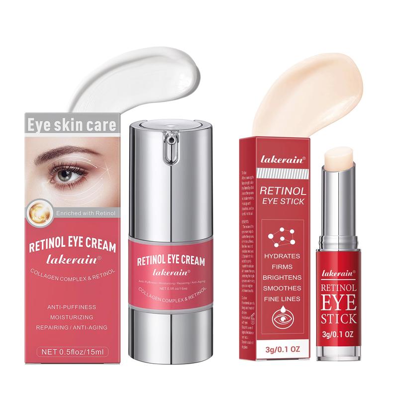 Eye Skincare Set, 1 Count Moisturizing Retinol Eye Cream & 1 Count Eye Retinol Stick, Eye Care Product for Reducing the Look of Dark Circles