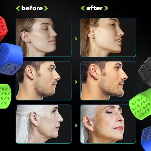 Jawline Exerciser for Men & Women - Powerful Jaw Trainer - Different Resistance Levels - Double Chin Reducer Eliminator - Silicone Jaw Toner Tablets - Face Neck Shaper & Strengthener Line Chewing Gum Thickened Absorbent