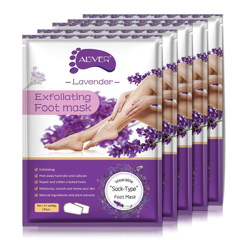 Foot Peel Mask - 5 Pack, Exfoliating Foot Care Mask Make Feet Baby Soft Skin, Foot Mask for Dry Cracked Feet, Peeling Away Dead Skin, Calluses - Lavender