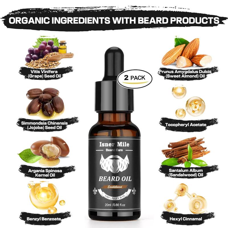 Beard Grooming Kit with 2 Pack Beard Original Oil, Beard Balm, Wash & Conditioner for After Shave Lotions-Sandalwood, Beard Brush, Combs, Valentine's Day Christmas Fathers Gifts for Dad or Men