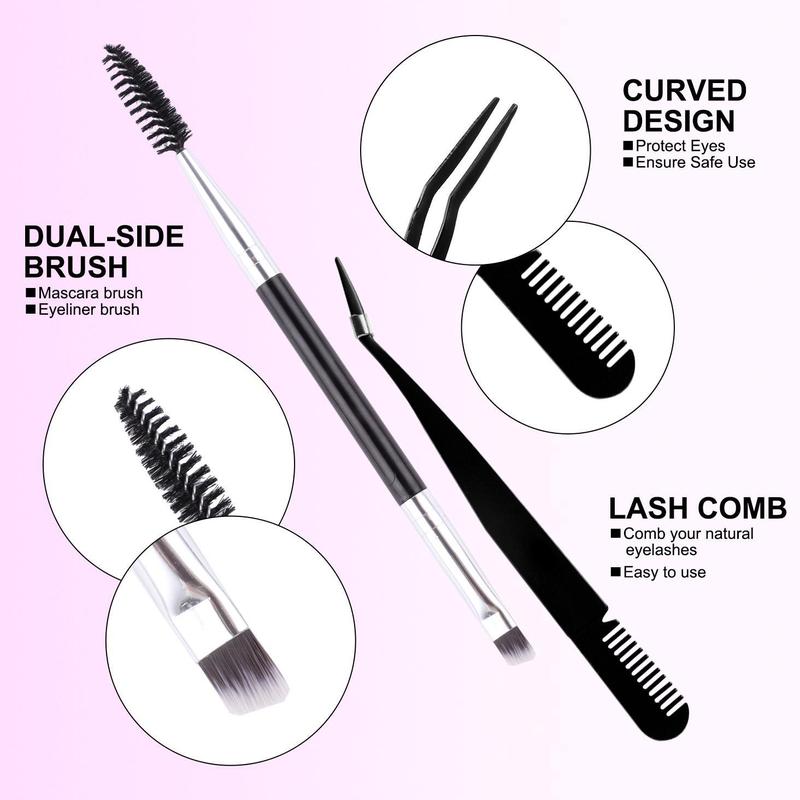 Natural Eyelash Extensions Set, 1 Box Mixed Length Individual False Eyelashes with Eyelash Glue & Tweezers & Brush & Lash Remover, Eye Makeup Accessories