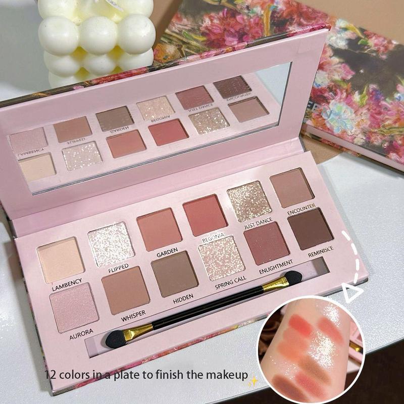 12-color Eyeshadow Palette with Brush, Matte and Glitter Eye Shadows Palette, Long Lasting Shimmering Eye Shadow Makeup Products