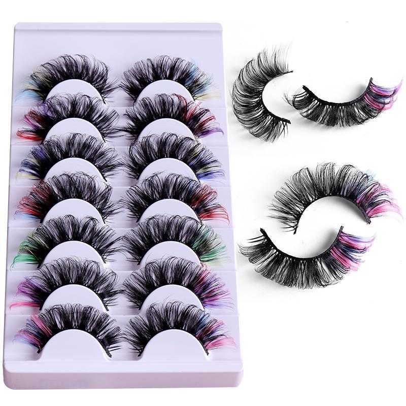 Eyelashes Extensions Kit, 3D Cat Eye Colored False Eyelashes, 7 Pairs Dramatic Eyelash Extension, Natural Fluffy Lashes for Music Festival Makeup, Summer Gift