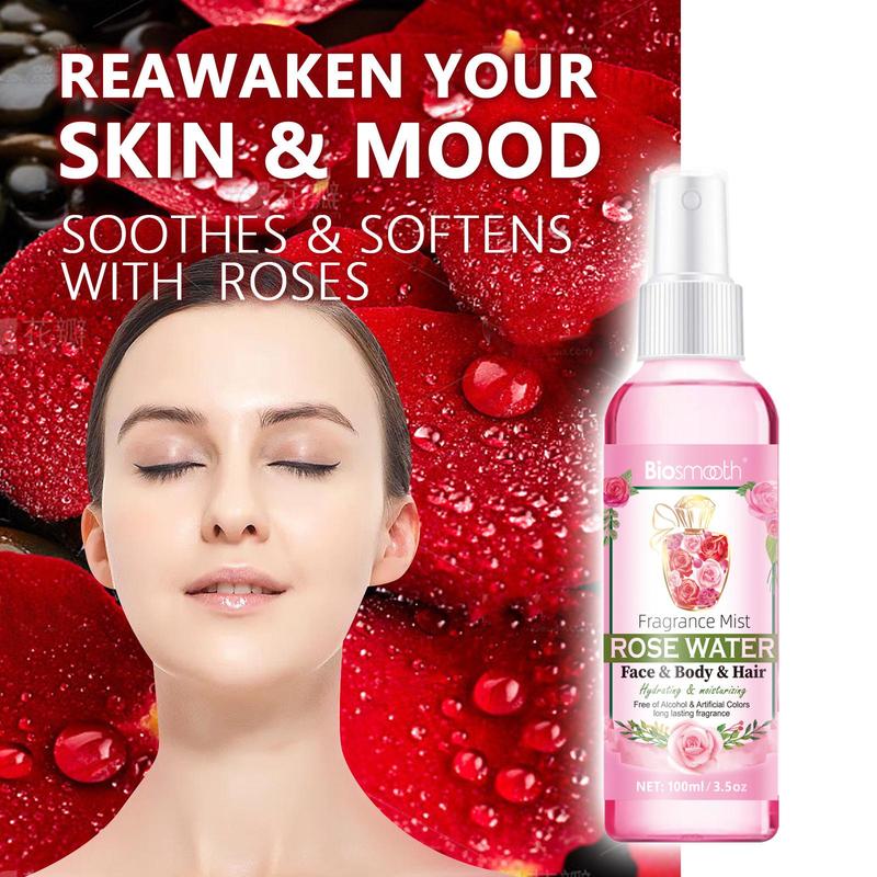 100ml Rose Water Body Mist for Dry & Damaged Skin, Gentle Rosewater Spray for Skin & Hair Use, Hydrating Facial Care Mist for Long-lasting Fragrance