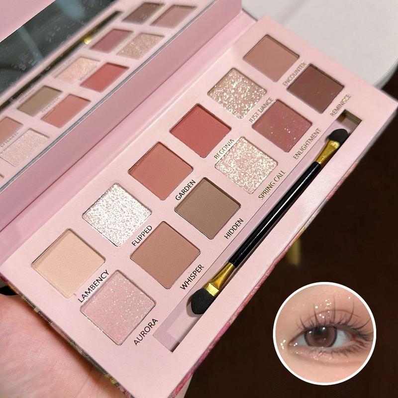 12-color Eyeshadow Palette with Brush, Matte and Glitter Eye Shadows Palette, Long Lasting Shimmering Eye Shadow Makeup Products