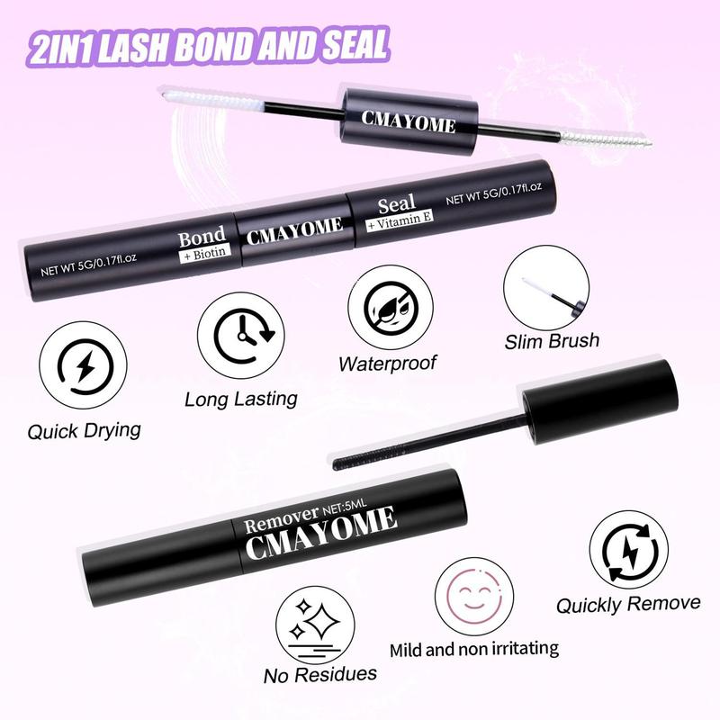 Natural Eyelash Extensions Set, 1 Box Mixed Length Individual False Eyelashes with Eyelash Glue & Tweezers & Brush & Lash Remover, Eye Makeup Accessories