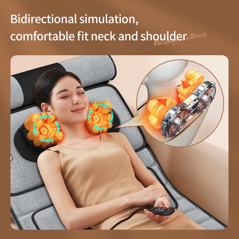 Full Body Massage Mat Pad with Heat, Chair Padwith 10 Vibration Motors & 2 Therapy Heating Pad withAuto Shut Off, Heated Massage Mattress Pad for Back Comfort Daily heat pad