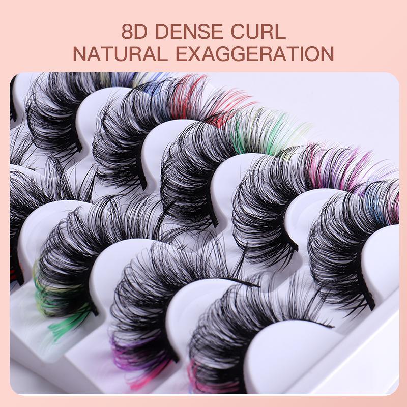 Eyelashes Extensions Kit, 3D Cat Eye Colored False Eyelashes, 7 Pairs Dramatic Eyelash Extension, Natural Fluffy Lashes for Music Festival Makeup, Summer Gift