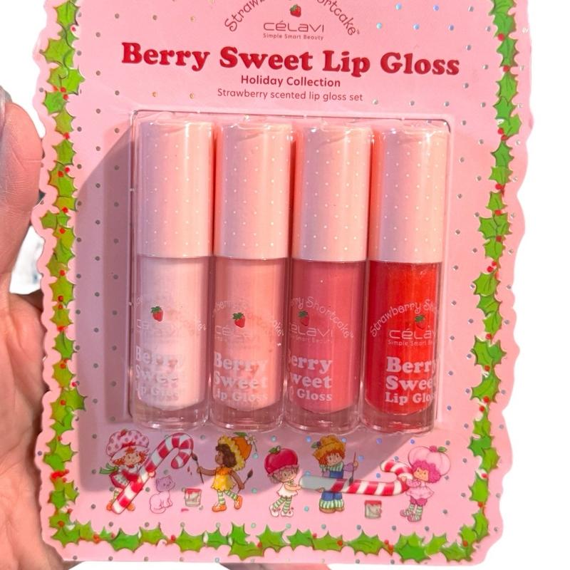 Berry Sweet Strawberry 3-pc Essential Shortcake Celavi Set!  5-pc Strawberry+Collagen Printed Sheet Masks 1-pc Detangling Hair Brush  4-pc Holiday Collection Scented Lip Gloss Set