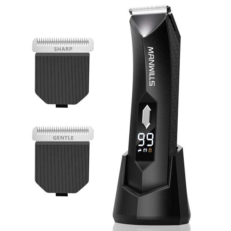 Body Hair Trimmer for Men - 2 Replaceable Ceramic Blades - Sharp & Gentle, Ball Shaver Men with LED Light IPX7 Waterproof, hair trimmers & clippers with Recharge Dock, Pubic Hair Trimmer Men, 7000RPM Mens Grooming Kit Comfort hair multicoloured