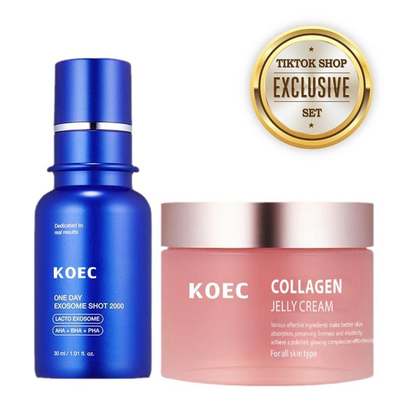 [KOEC Official Shop Exclusive SET] Korean Home Aesthetic Duo I Experience Glass Glow Effect with Zero Exosome Spicule Serum + Collagen Niacinamide Jelly Cream Combination BLACK FRIDAY Skincare Daily Facial Intensive