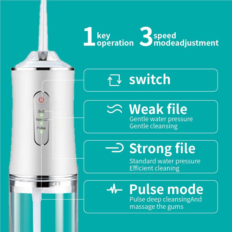 Multi-Frequency Flosser, 4 Nozzles, 3 Modes, 220ml, Portable Rechargeable Home Oral Rinse,  For Teeth, Gums, Braces, Cleansing.Christmas Gifts