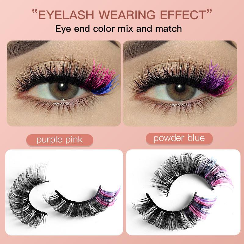 Eyelashes Extensions Kit, 3D Cat Eye Colored False Eyelashes, 7 Pairs Dramatic Eyelash Extension, Natural Fluffy Lashes for Music Festival Makeup, Summer Gift