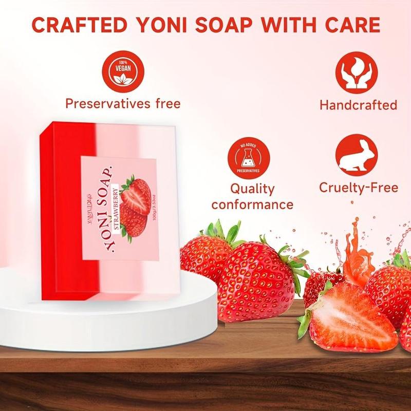 Strawberry Flavor Soap Bar, 2 Counts set Gentle Cleansing Soap Bar for Women, Balances Ph Body Wash Soap