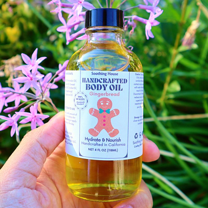 Handcrafted Gingerbread Cookie Body Oil with Cinnamon, Ginger, Nutmeg & Vanilla Fragrance Blend