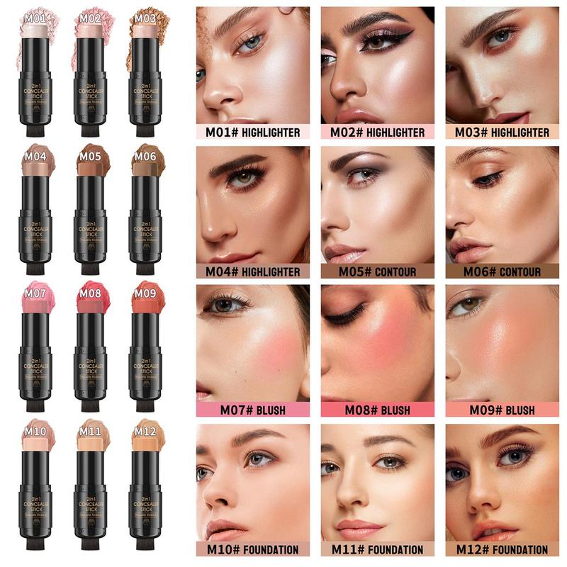 Long-lasting Face Contouring Stick, 1 Count Highlighter & Bronzer & Blush Stick for Christmas Gift, Non-greasy Face Contouring Pen, Lightweight Finishing Makeup