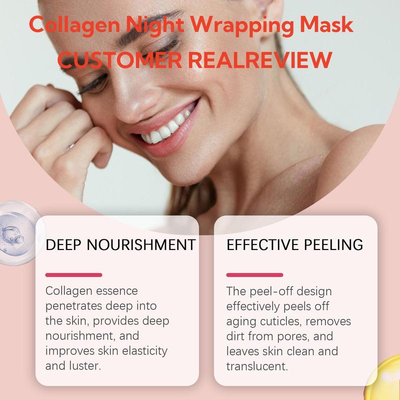 Collagen Overnight Wrapping Peel Off Facial Mask, 2 Counts Hydrating Face Mask, Elasticity & Hydration Care Facial Mask for Women