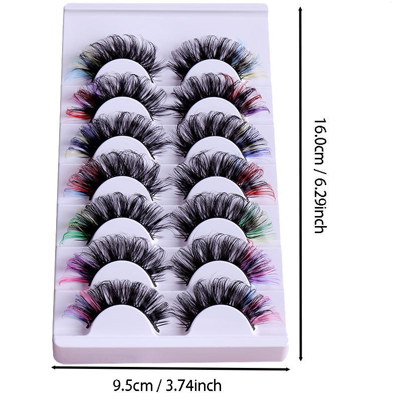 Eyelashes Extensions Kit, 3D Cat Eye Colored False Eyelashes, 7 Pairs Dramatic Eyelash Extension, Natural Fluffy Lashes for Music Festival Makeup, Summer Gift