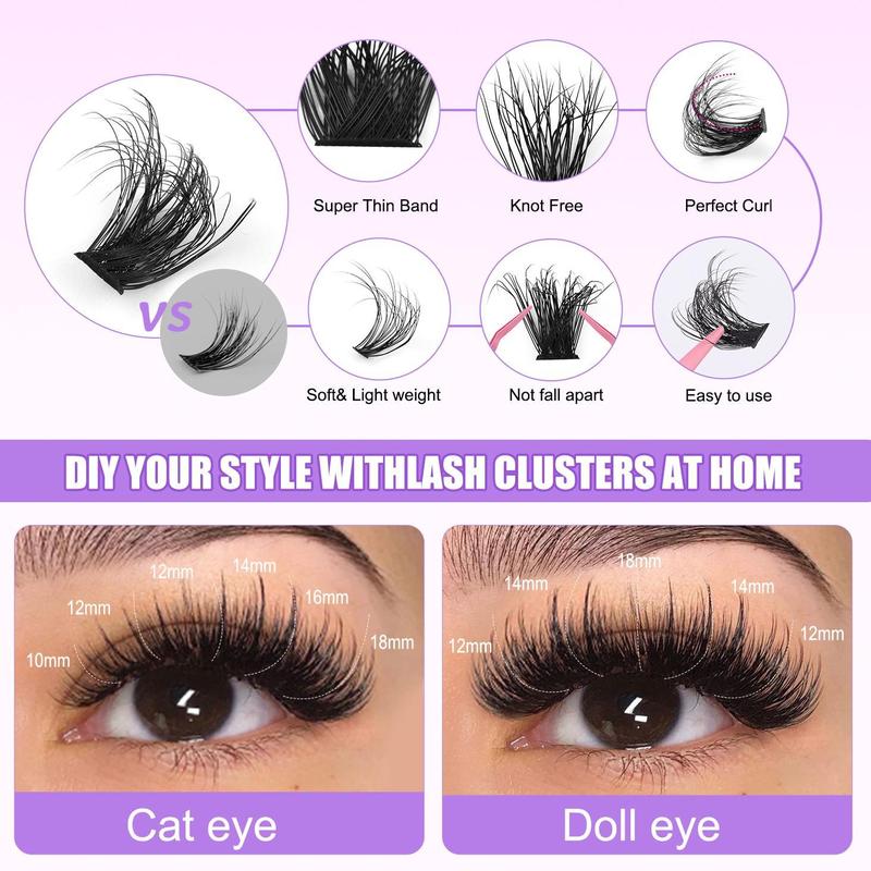 Natural Eyelash Extensions Set, 1 Box Mixed Length Individual False Eyelashes with Eyelash Glue & Tweezers & Brush & Lash Remover, Eye Makeup Accessories